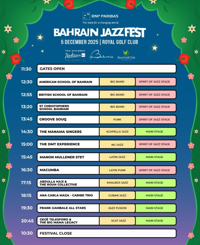 2 days to go, come early, grab your best spot! Tickets in bio.
9th BNP Paribas Bahrain Jazz Fest, December 5, Royal Golf Club

@bnpparibas @fondationbnpp @clockworkbh @tourismbh @calendar.bh @theroyalgolfclub @diplomatradissonblu

#bahrainjazzfest #bahrain #jazz #jazzfest #jazzfestival #bahrain🇧🇭 #blues #funk #bnpparibas #jazzmusic #bahrainevents #bahrainmusic #bahraininstagram