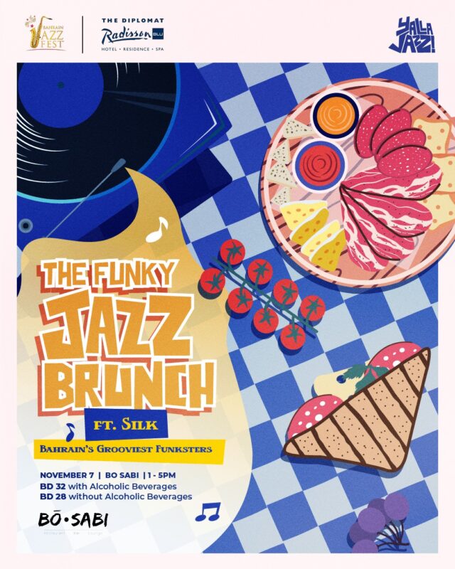 Nov 7, Jazz Month begins! @bo.sabi.bh  mixes up its signature Pan Asian delectable spread with a side of live funk grooves  from Silk. It’s the first stop on the Yalla Jazz! trail  and the only one where the wasabi burns as smooth as the sax. Come hungry, leave humming📲 WhatsApp 38111474 to book your spot.

#bahrainjazzfest #bosabi #radisson #bahrainevents #bahrainmusic #jazz #funk #jazzbrunch